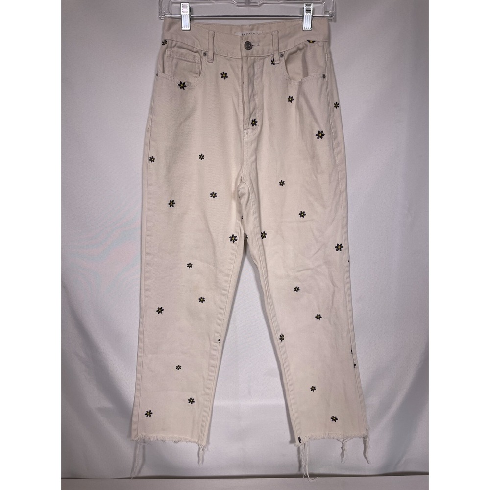PacSun Beige Daisy High Rise Straight Jeans Cotton Sz 26